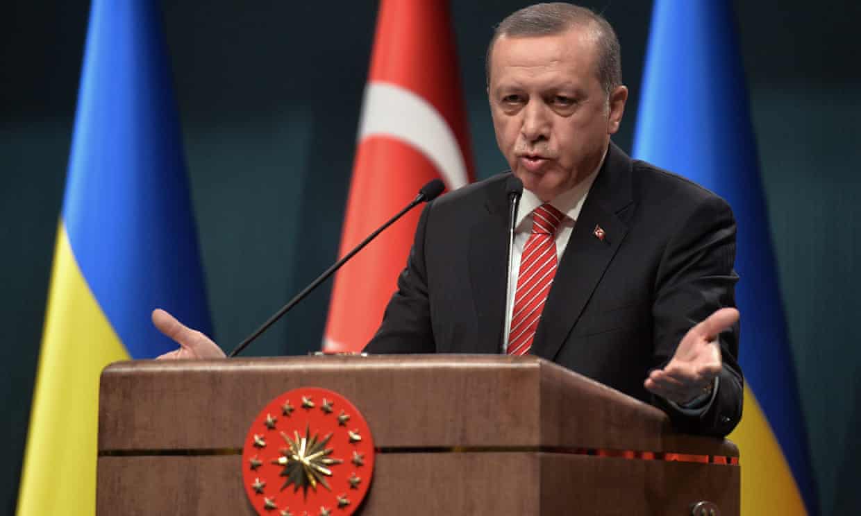 Recep Tayyip Erdoğan speaks to the media