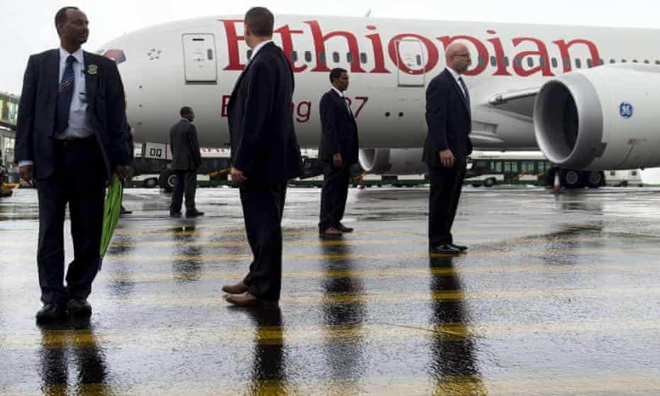 US secret service agents and members of Ethiopian security on guard at Addis Ababa for President Barack Obama’s visit.