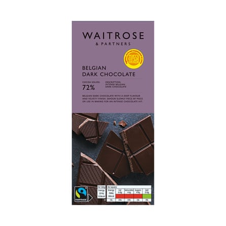 A bar of Waitrose Belgian Dark Chocolate 72%