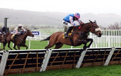 White Noise races towards victory in the Ryanair Mares' Novices' Hurdle.