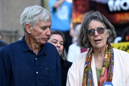 Denman Aberdeen Muswellbrook Scone Healthy Environment Group treasurer Tony Lonergan, left, and president Wendy Wales in Sydney after their win in the high court on 7 October