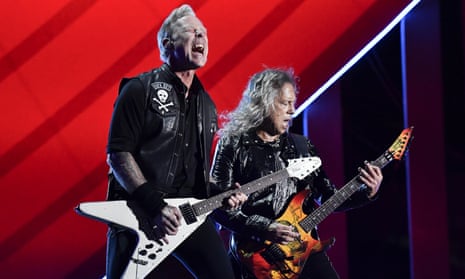 James Hetfield and Kirk Hammett performing with Metallica in September 2022.