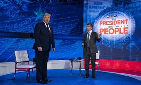 Trump with ABC News’s George Stephanopoulos on Tuesday night. The town-hall style event was perhaps an experiment his campaign might be reluctant to repeat.