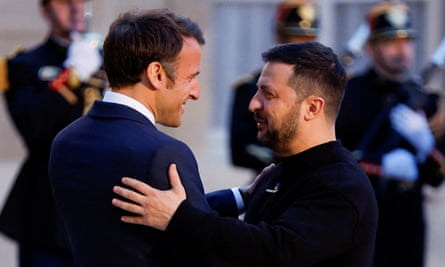 Emmanuel Macron meets with Volodymyr Zelenskiy, in Paris