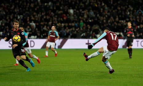 West Ham United’s Javier Hernandez misses a chance to score.
