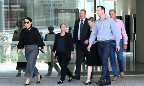 The family and friends of victim Rex Kable Keen are seen leaving the Brisbane Supreme Court