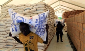 Food from the World Food Programme for South Sudanese refugees at Palabek camp in Lamwo.