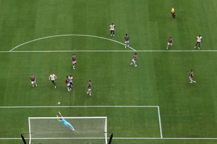 João Pedro watches as his curling shot finds the top corner to open the scoring.