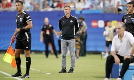 Canada head coach Jesse Marsch (C) looks on during the CONMEBOL Copa America 2024 3rd place match against Uruguay