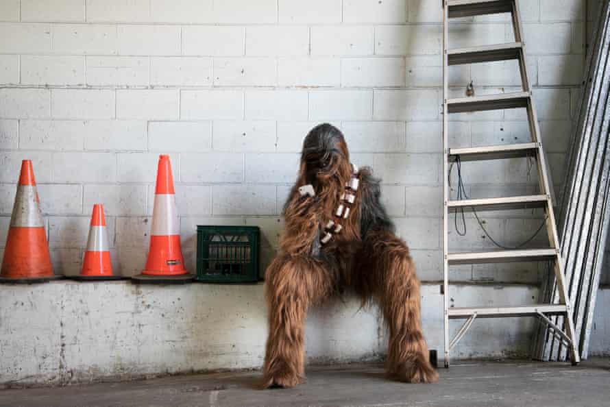James Barry, who plays Chewbacca, takes a break backstage
