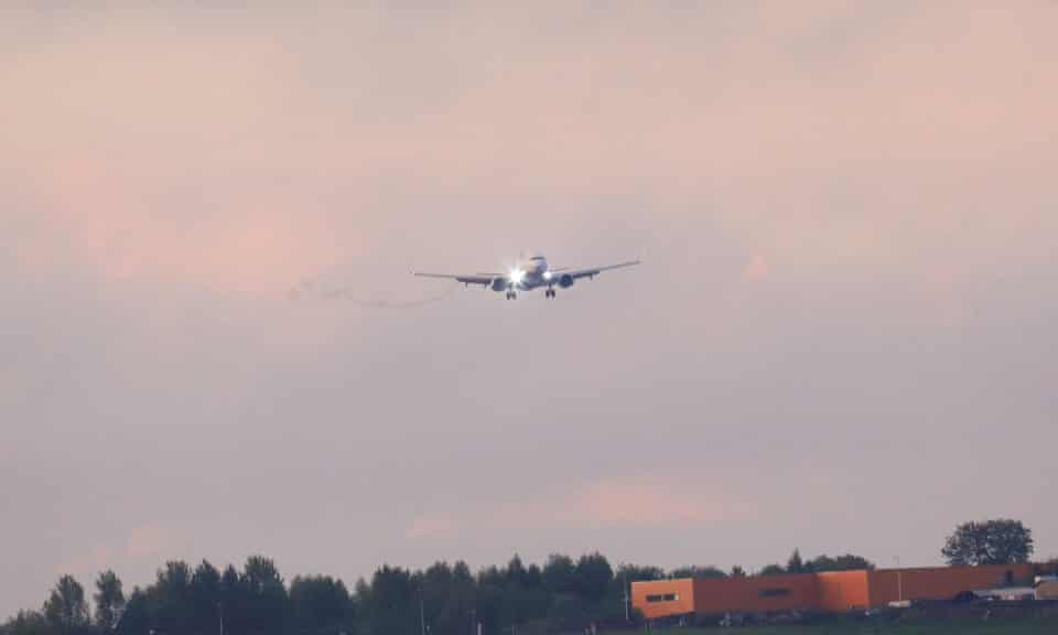 Ryanair Boeing 737-800 approaches Vilnius after being diverted to Minsk. 