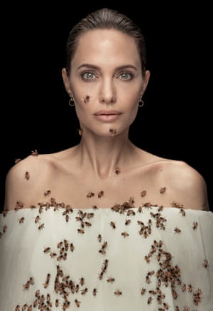 Fascinating faces and characters – first place | Angelina Jolie and Bees by Dan Winters. Bees crawling on Angelina Jolie