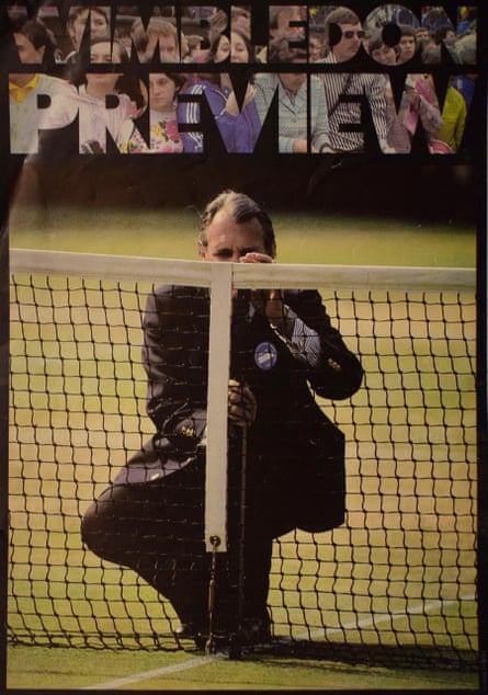 The front cover of Tennis World magazine's Wimbledon Preview, showing Paddy Sandford-Johnson adjusting the net at Wimbledon in 1983.