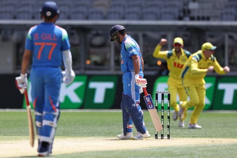 Rohit Sharma is caught by Matt Renshaw at slip off the bowling of Josh Hazlewood