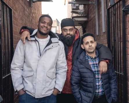 Bro life … Khan as Mobeen with Tolu Ogunmefun as Nate and Salman Akhtar as Saj in Man Like Mobeen.