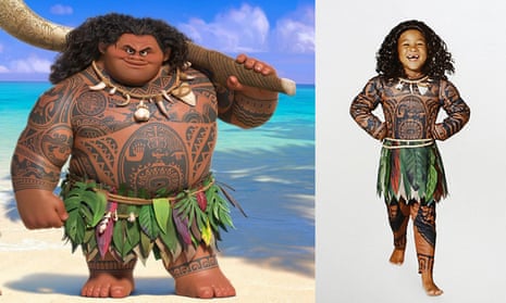 Disney’s Maui character alongside the Halloween costume that has been pulled from sale. 