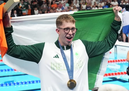 Ireland’s Daniel Wiffen took the men’s 800m freestyle gold medal in an Olympic record time of 7min 38.19sec.