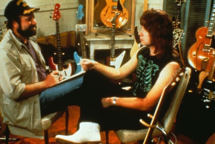 Rob Reiner (left) and Christopher Guest on the set of This Is Spinal Tap in 1984.