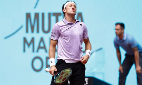 Casper Ruud of Norway in action against Matteo Arnaldi of Italy during the Mutua Madrid Open 2023