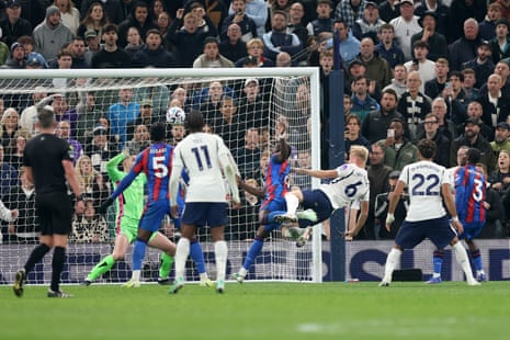 Jean Paul van Hecke gets the ball past Crystal Palace defenders into the goal