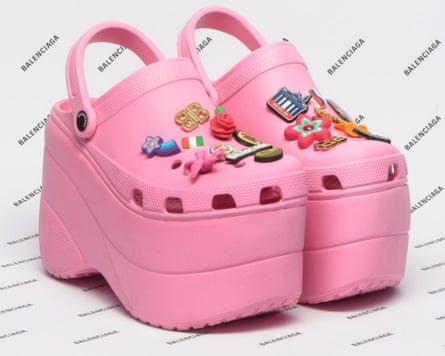 Pink platform Crocs