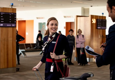Yvonne Strahovski as flight attendant Sofie Werner in the “gripping,” “psychologically-charged” Stateless.