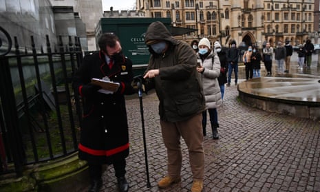 People queue up for vaccinations outside Westminster Abbey in central London last week