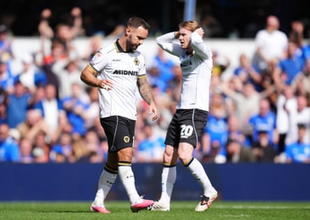 Adam Armstrong reacts to his missed chance to win it for Wolves at Birmingham