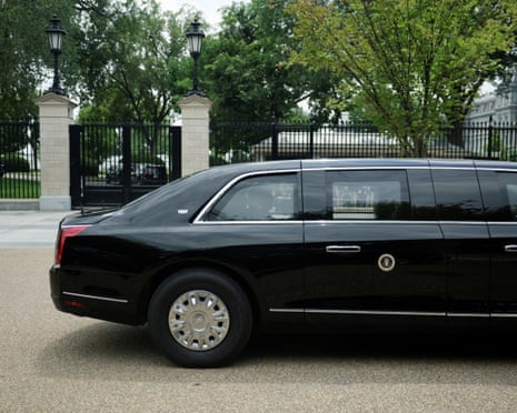 Donald Trump leaves the White House to attend the funeral service for late senator Lindsey Graham.