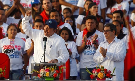 Daniel Ortega speaks during the celebration of the 39th anniversary of the Sandinista revolution at the Plaza de la Fe, in Managua, Nicaragua, on 19 July.