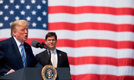 Trump with defense secretary Mark Esper in March. A bipartisan group of senators have urged Esper to ‘rescind your decision to discontinue support for Stars and Stripes’.