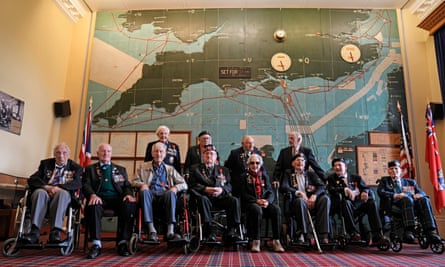 D-day veterans in the map room during an event hosted by the Spirit of Normandy Trust and D-Day Revisited at Southwick House, the nerve centre of D-day operations 80 years ago, near Portsmouth, Hampshire