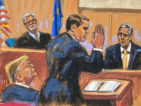 Michael Cohen is asked about taking an oath as he is cross-examined by defense lawyer Todd Blanche during Donald Trump's criminal trial on charges that he falsified business records to conceal money paid to silence porn star Stormy Daniels in 2016, in Manhattan state court in New York City