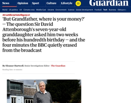 One of the fake stories circulating from a cloned version of the Guardian site