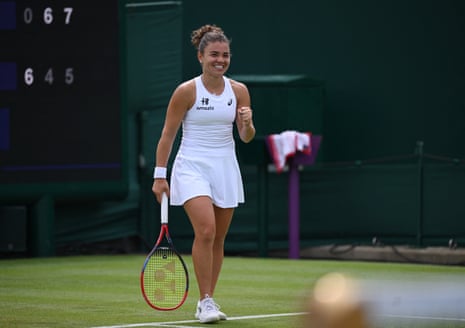 Jasmine Paolini celebrates after winning her first round match against Robin Montgomery.