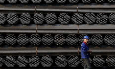 A pile of steel pipe products in Tangshan in China’s Hebei province. The country exported 112m tonnes in 2015 – 10 times more than the UK’s total output.