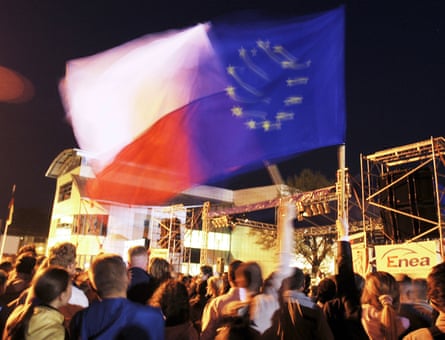Locals mark Poland’s accession to the EU in April 2004.