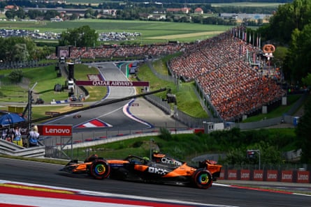McLaren’s Lando Norris on his way to pole position, ahead of Ferrari’s Charles Leclerc.