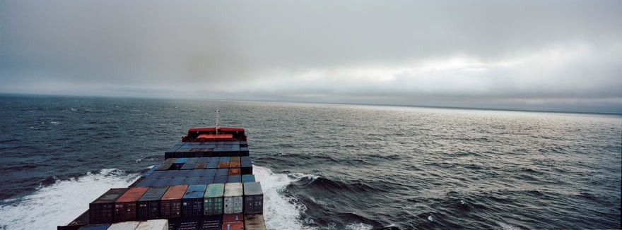 The Monchegorsk, an icebreaking container, on the way from port Dudinka west across the Kara Sea and into the Barents Sea to Murmansk