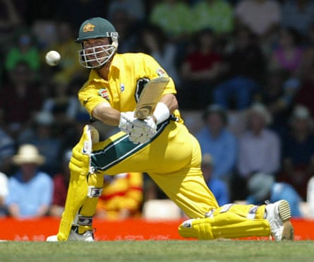 Damien Martyn plays a sweep shot