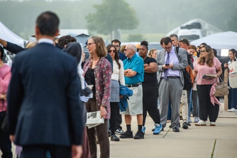 Members of the public and reporters wait in line to enter the courthouse as the jury deliberation phase continues in Lindsay Clancy's murder trial at the Plymouth County Superior Court in Plymouth, Massachusetts, on September 4, 2026.