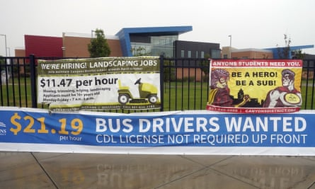 A “Bus Drivers Wanted” sign seen in Sandy, Utah on 18 August 2021.