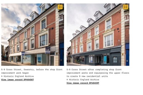 Before and after examples of a shop front improvement in Cross Street, Oswestry