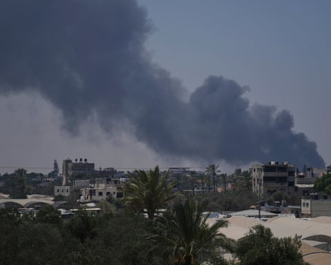 Huge smoke plume above Deir al-Balah in the central Gaza Strip