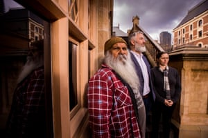 Ngarrindjeri man Major Sumner (mogi), Director of the South Australian Museum, John Carty, and Anna Russo, the Aboriginal heritage manager at the South Australian Museum.