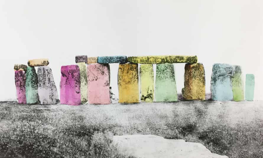 A piece by Jeremy Deller showing watercolours painted on an image of Stonehenge