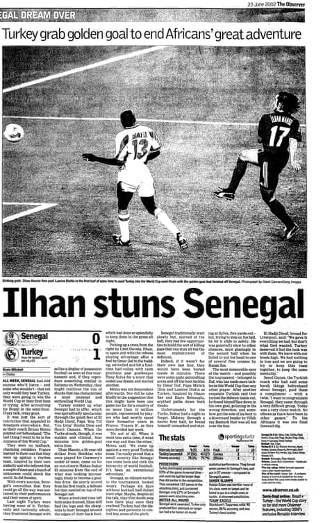 image of the observer sport front page after turkey beat seegal