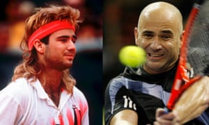Andre Agassi in 1990 and 2009.