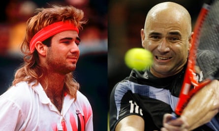 Andre Agassi in 1990 and 2009.