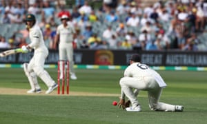 Australia’s Alex Carey gets an edge which falls short of England’s Joe Root at first slip .